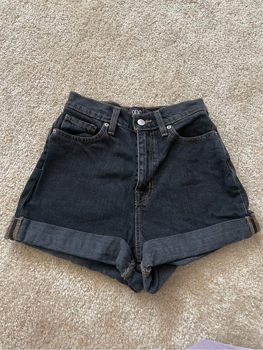 BDG Washed Black Cuffed High Rise Denim Shorts Womens Size 25